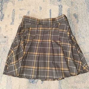 Garage Plaid A-Line Pleated Skirt - Gray and Yellow size XS